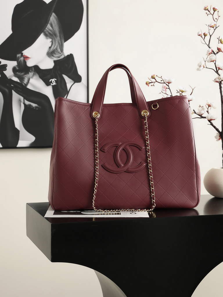 Chanel Large Shopping Bag, AS6201 Calfskin Burgundy