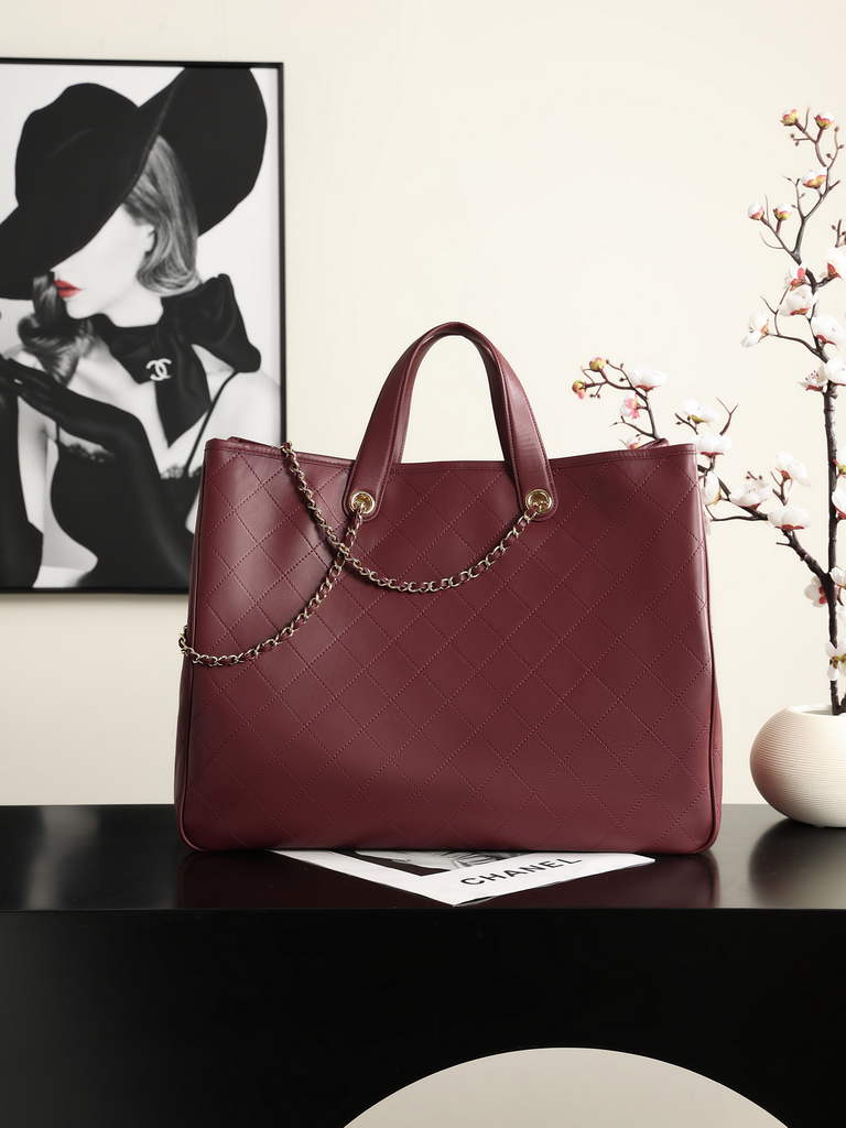 Chanel Large Shopping Bag, AS6201 Calfskin Burgundy