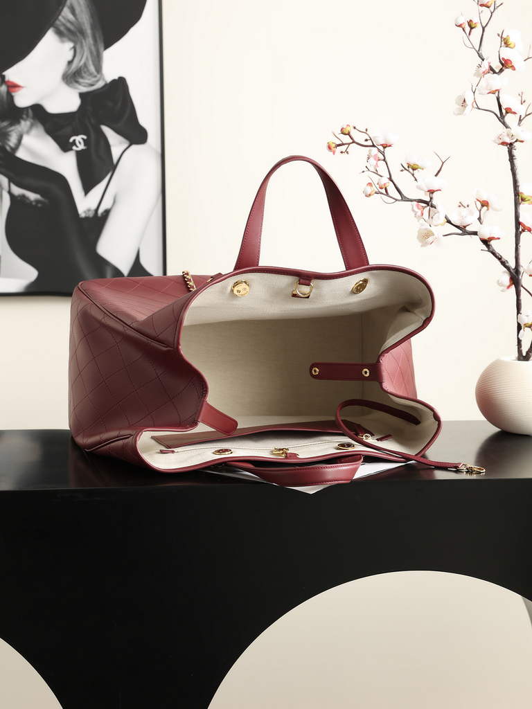 Chanel Large Shopping Bag, AS6201 Calfskin Burgundy