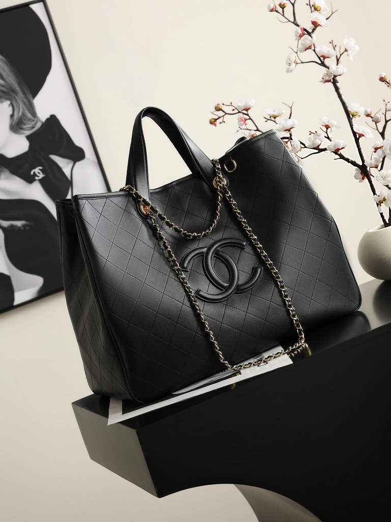 Chanel Large Shopping Bag, AS6201 Calfskin Black