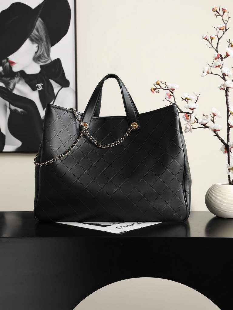 Chanel Large Shopping Bag, AS6201 Calfskin Black