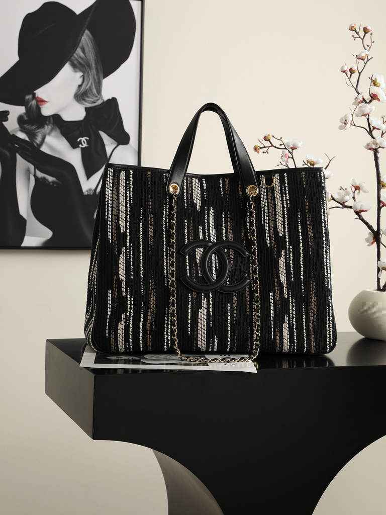 Chanel Large Shopping Bag, AS6201 Canvas Black