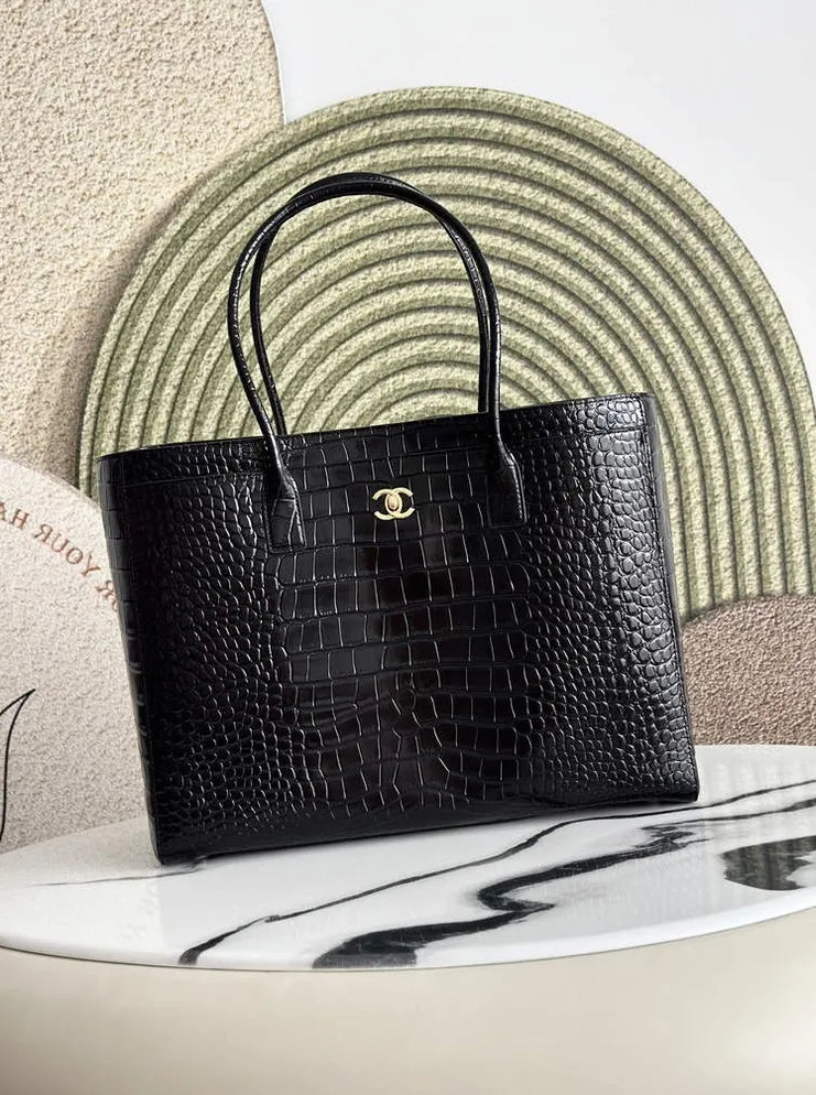 Chanel Large Shopping Bag, AS6239 Crocodile Black