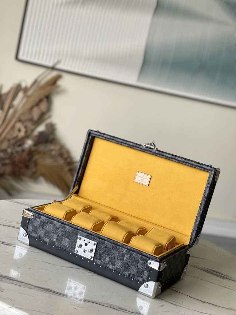 Louis Vuitton 8 watch case Damier Graphite Canvas N48194 Yellow