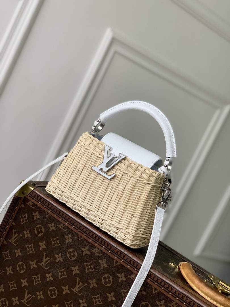Louis Vuitton Capucines Mini Bag, M11798 White Crocodile and Rattan - Default Title - View 1