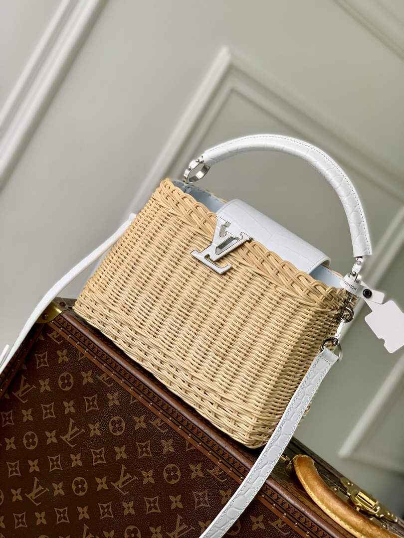 Louis Vuitton Capucines BB Bag, N88126 White Crocodile and Rattan - Default Title - View 1