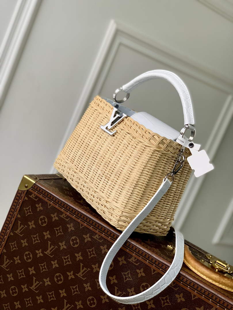 Louis Vuitton Capucines BB Bag, N88126 White Crocodile and Rattan - Default Title - View 2