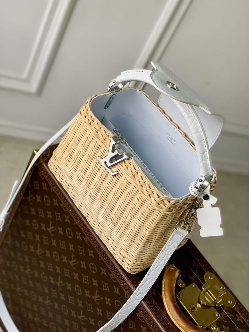 Louis Vuitton Capucines BB Bag, N88126 White Crocodile and Rattan - Default Title - View 9