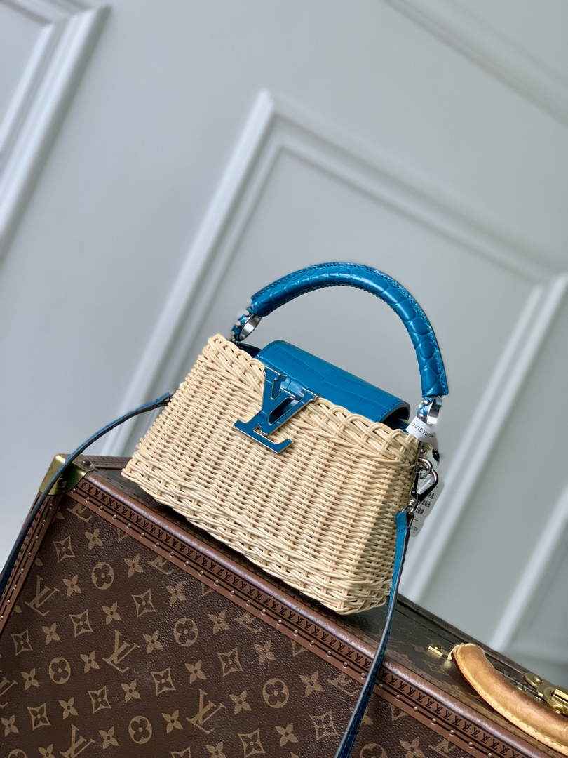 Louis Vuitton Capucines Mini Bag, M11798 Blue Crocodile and Rattan - Default Title - View 1