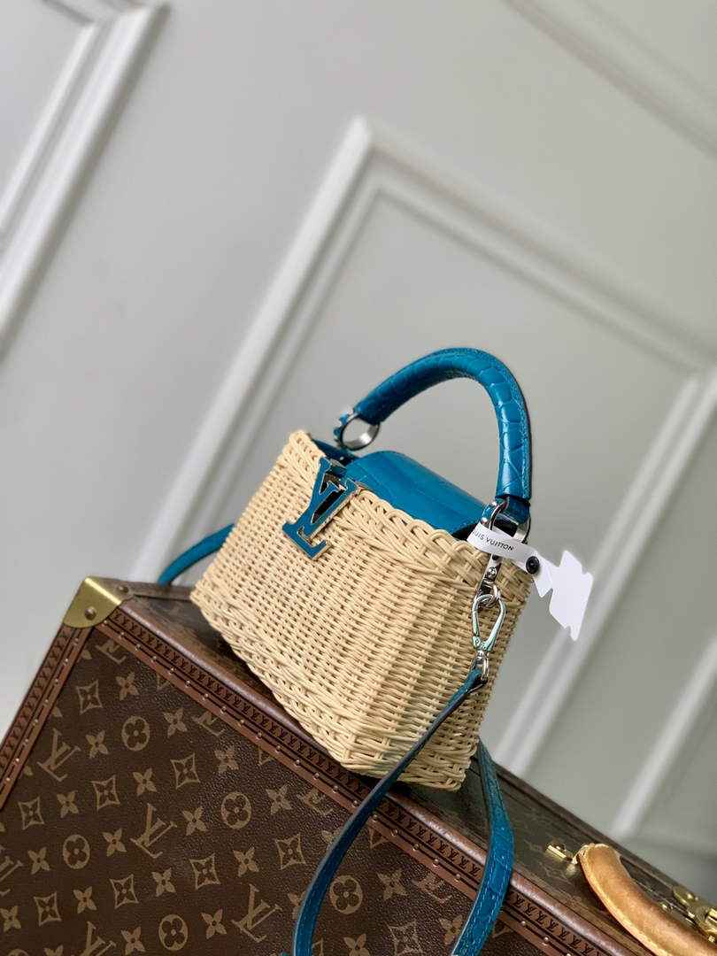 Louis Vuitton Capucines Mini Bag, M11798 Blue Crocodile and Rattan - Default Title - View 2