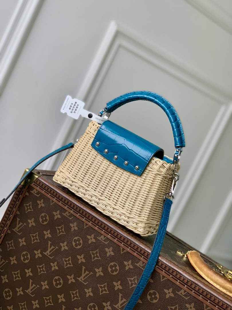 Louis Vuitton Capucines Mini Bag, M11798 Blue Crocodile and Rattan - Default Title - View 3