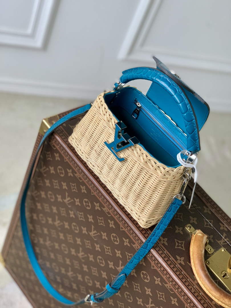 Louis Vuitton Capucines Mini Bag, M11798 Blue Crocodile and Rattan - Default Title - View 9