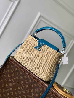 Louis Vuitton Capucines BB Bag, N88126 Blue Crocodile and Rattan - Default Title - View 1