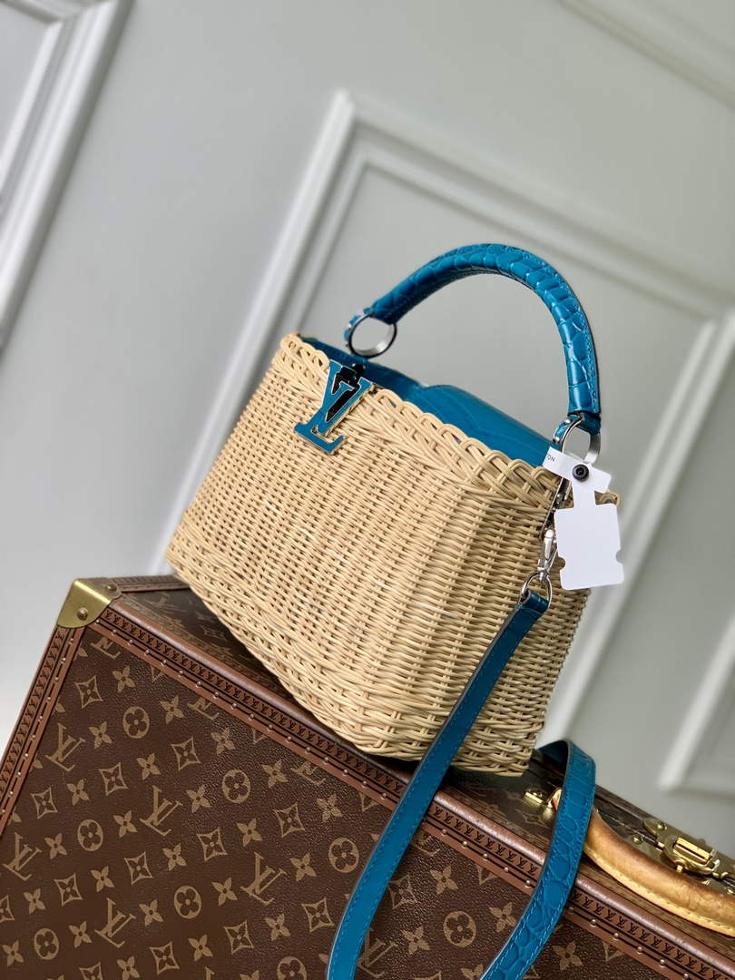 Louis Vuitton Capucines BB Bag, N88126 Blue Crocodile and Rattan - Default Title - View 2
