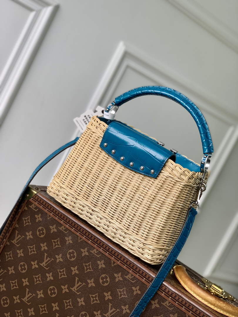 Louis Vuitton Capucines BB Bag, N88126 Blue Crocodile and Rattan - Default Title - View 3