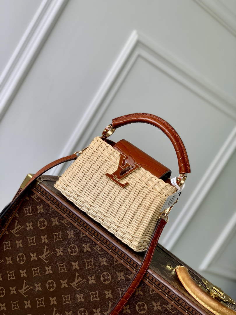 Louis Vuitton Capucines Mini Bag, M11798 Brown Crocodile and Rattan - Default Title - View 1