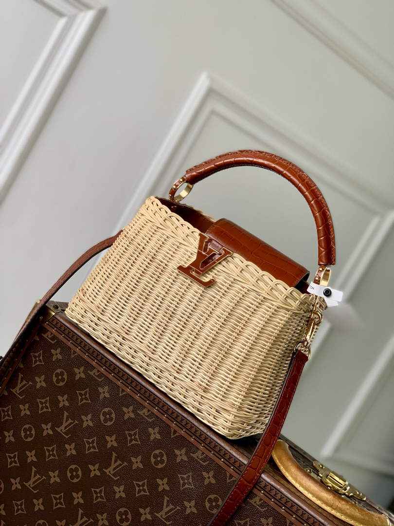 Louis Vuitton Capucines BB Bag, N88126 Brown Crocodile and Rattan - Default Title - View 1