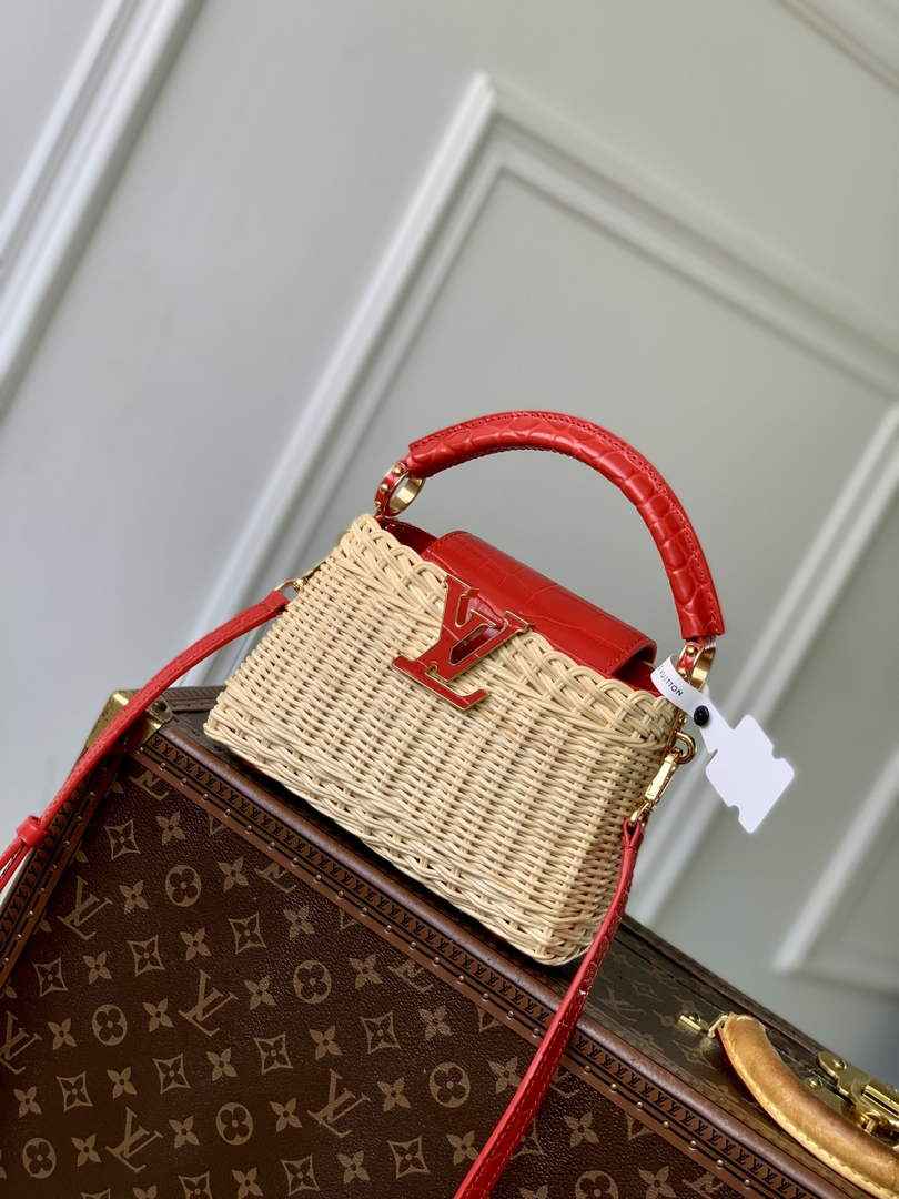 Louis Vuitton Capucines Mini Bag, M11798 Red Crocodile and Rattan - Default Title - View 1