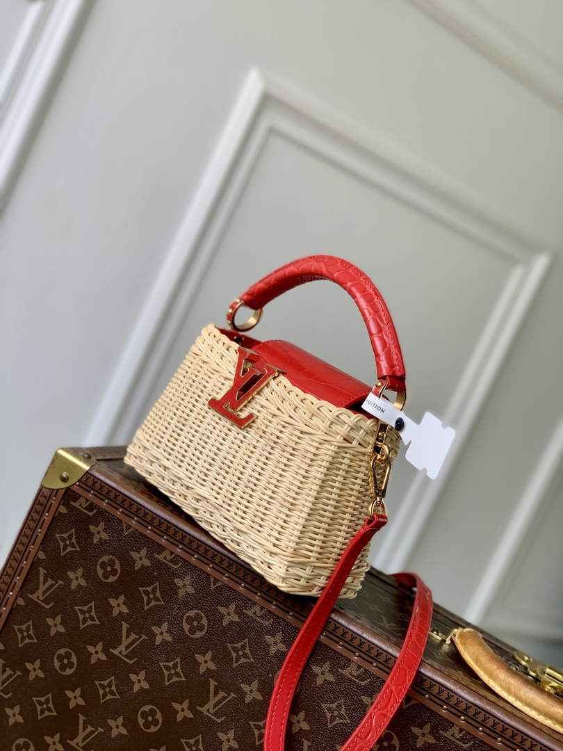 Louis Vuitton Capucines Mini Bag, M11798 Red Crocodile and Rattan - Default Title - View 2