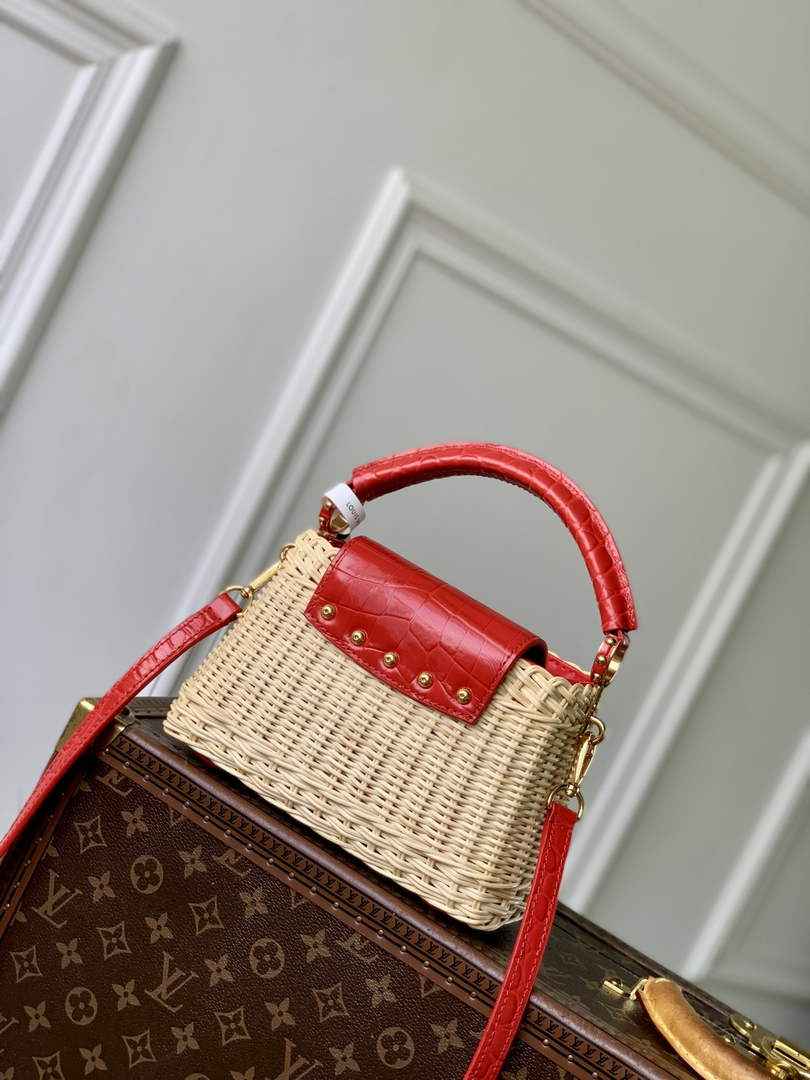 Louis Vuitton Capucines Mini Bag, M11798 Red Crocodile and Rattan - Default Title - View 3