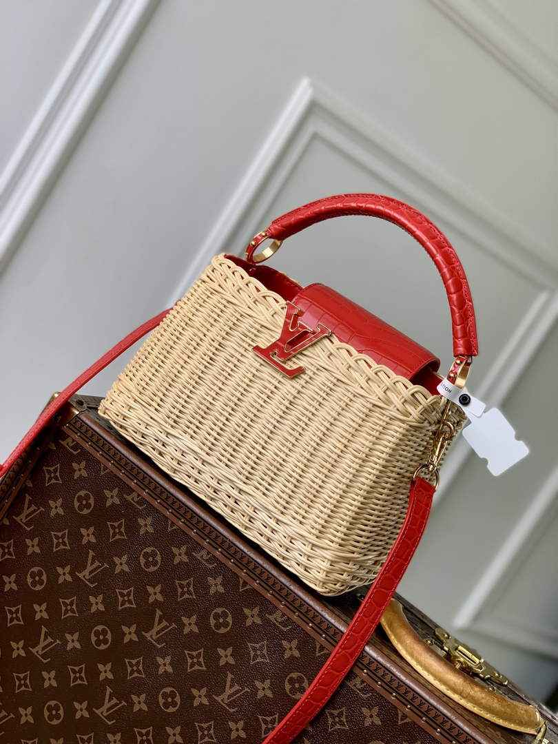 Louis Vuitton Capucines BB Bag, N88126 Red Crocodile and Rattan - Default Title - View 1