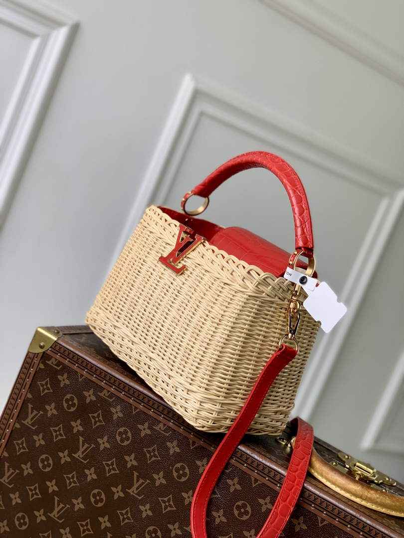 Louis Vuitton Capucines BB Bag, N88126 Red Crocodile and Rattan - Default Title - View 2