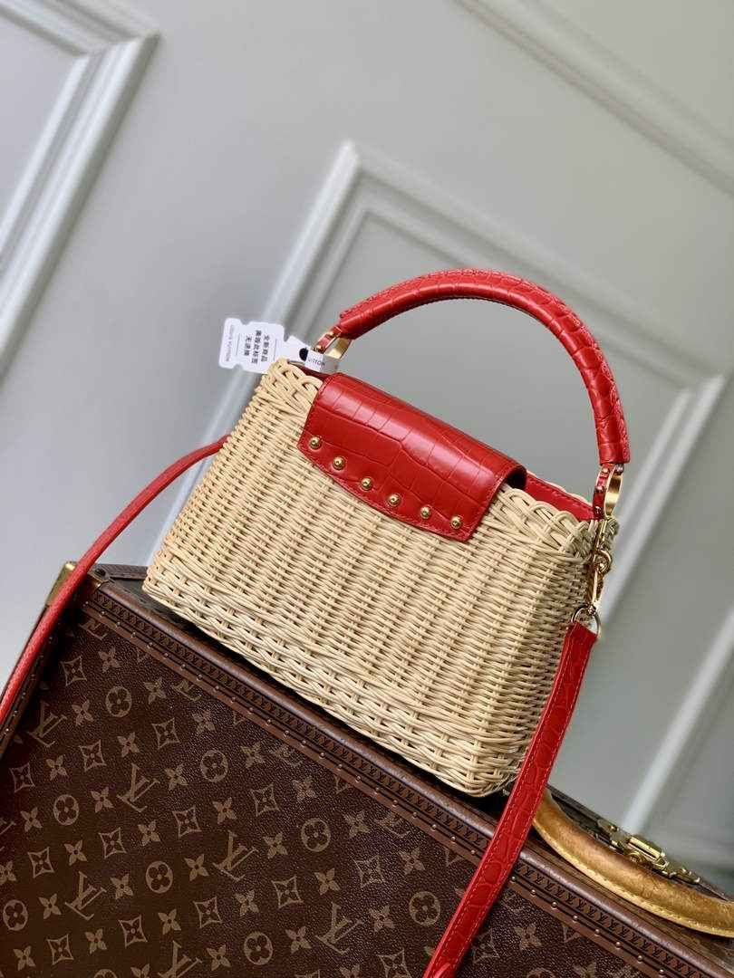 Louis Vuitton Capucines BB Bag, N88126 Red Crocodile and Rattan - Default Title - View 3