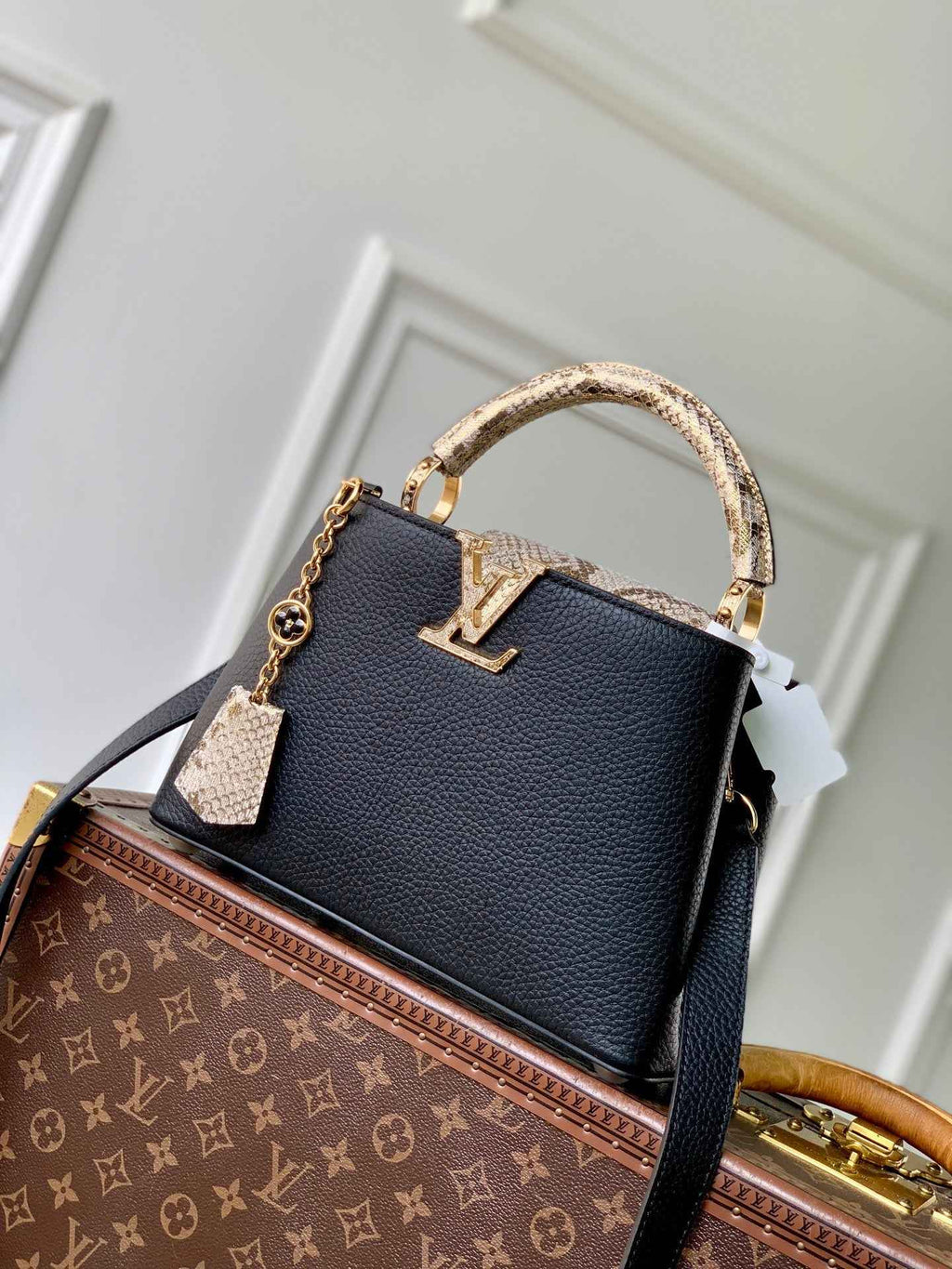 Louis Vuitton Capucines BB Bag, N89369 In Black Taurillon Leather - Default Title - View 1