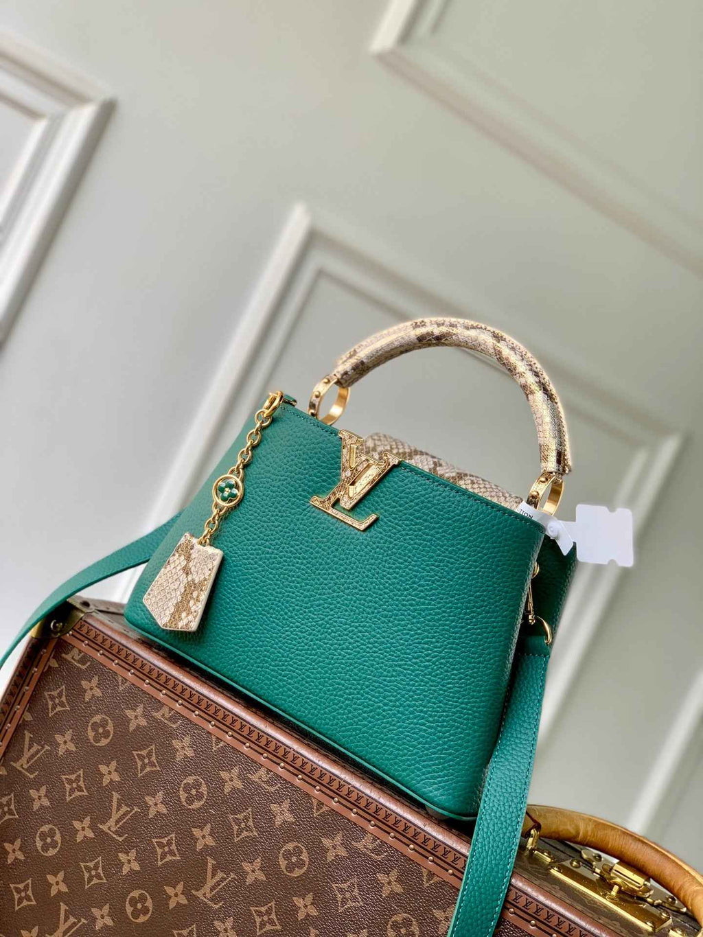 Louis Vuitton Capucines BB Bag, N89369 In Green Taurillon Leather - Default Title - View 1