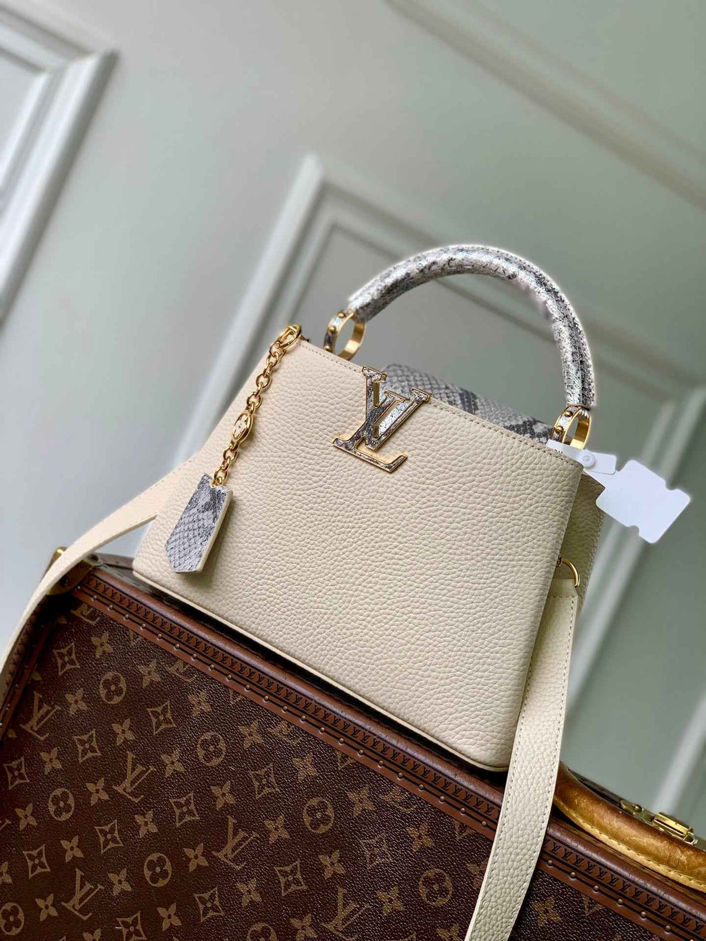 Louis Vuitton Capucines BB Bag, N89369 In Beige Taurillon Leather - Default Title - View 1