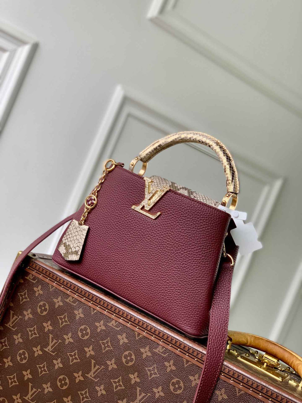 Louis Vuitton Capucines BB Bag, N89369 In Dark Red Taurillon Leather - Default Title - View 1