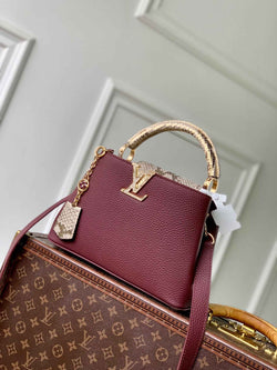 Louis Vuitton Capucines BB Bag, N89369 In Dark Red Taurillon Leather - Default Title - View 1