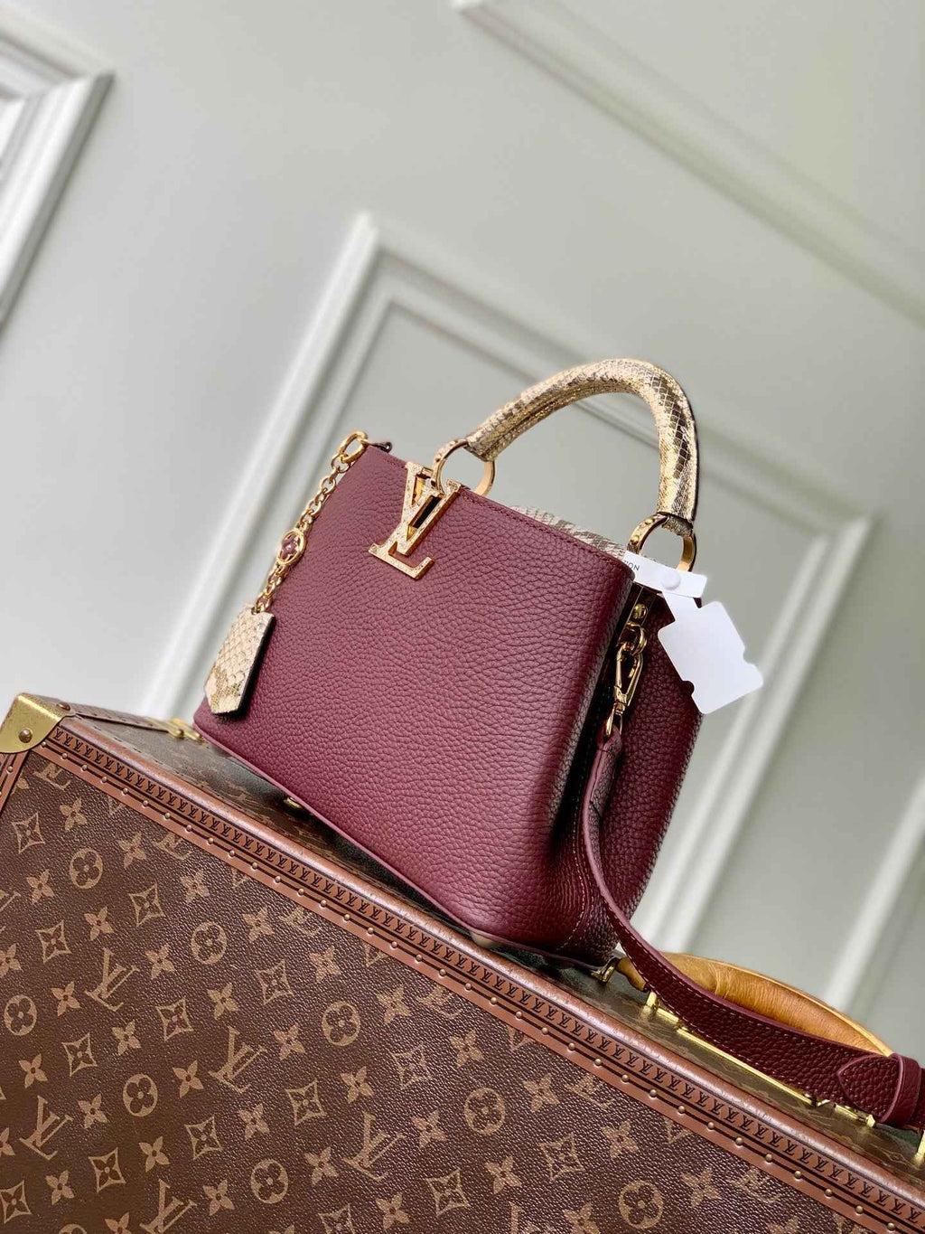 Louis Vuitton Capucines BB Bag, N89369 In Dark Red Taurillon Leather - Default Title - View 2