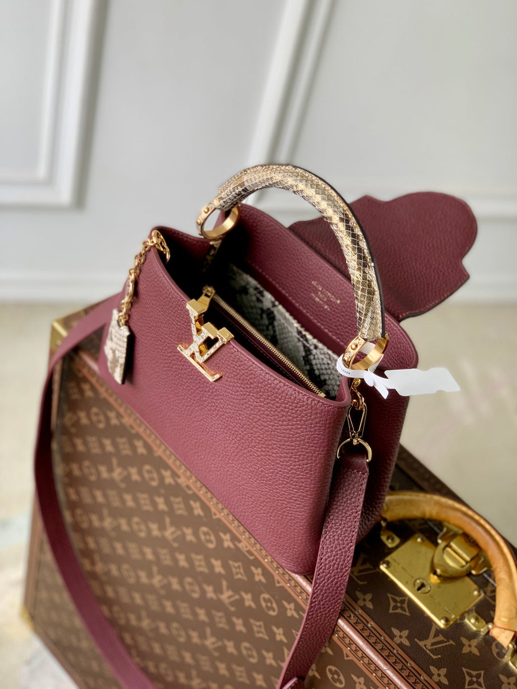Louis Vuitton Capucines BB Bag, N89369 In Dark Red Taurillon Leather - Default Title - View 9