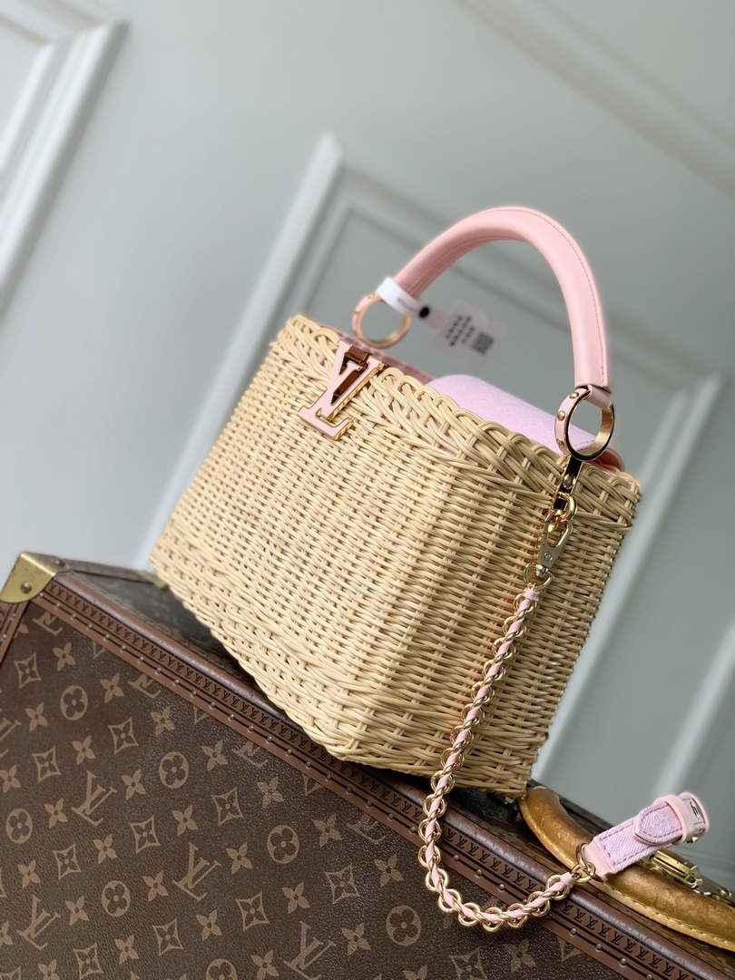 Louis Vuitton Capucines BB Bag, M26025 Washed Pink Rattan and denim - Default Title - View 2