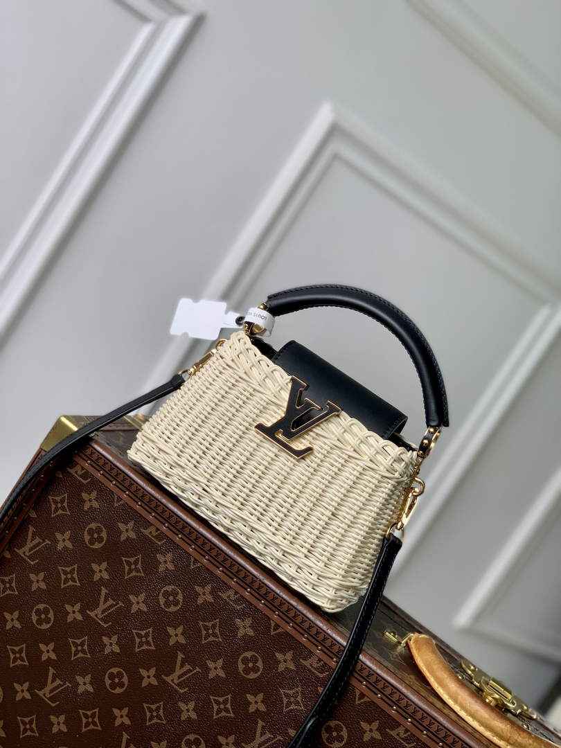 Louis Vuitton Capucines Mini Bag, M26003 Black Rattan and cowhide leather - Default Title - View 1