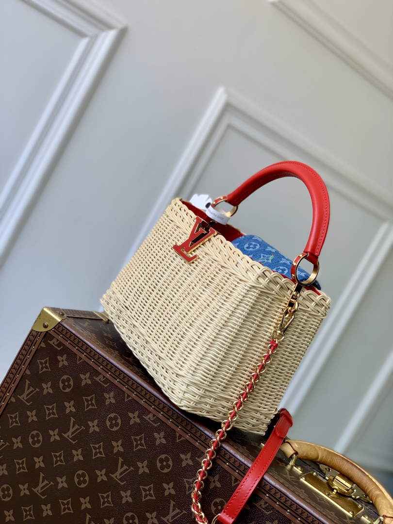 Louis Vuitton Capucines BB Bag, M26025 Washed Blue Rattan and denim - Default Title - View 2