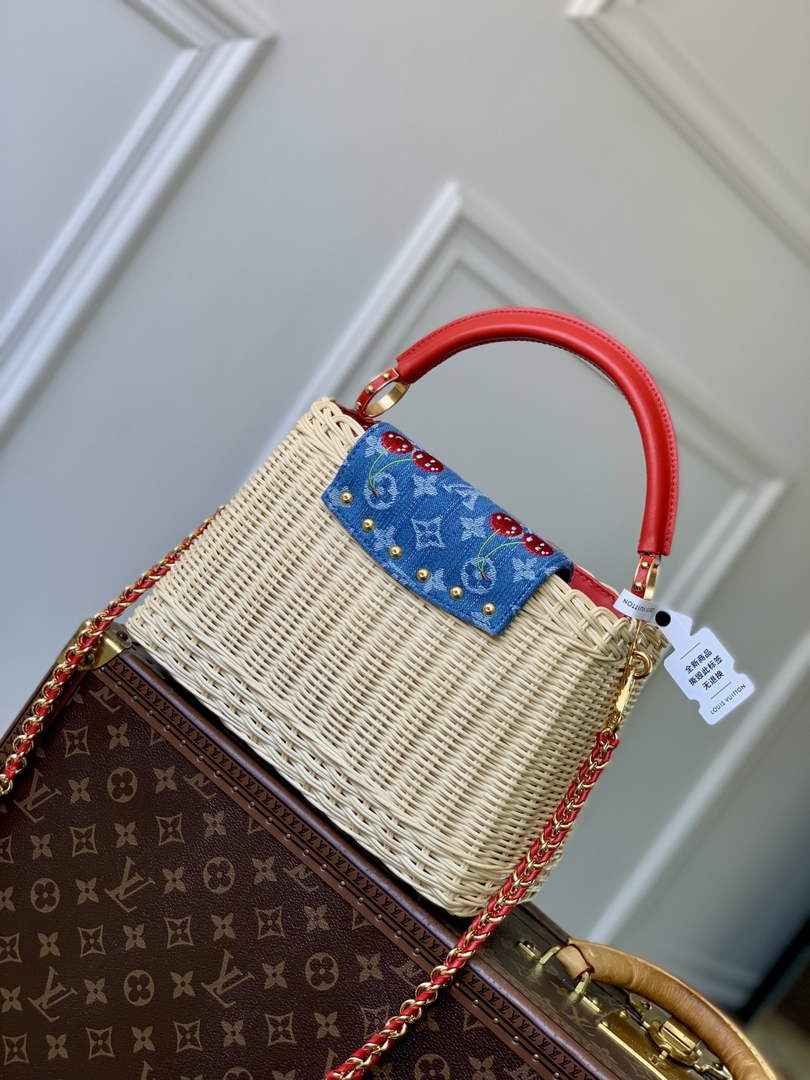 Louis Vuitton Capucines BB Bag, M26025 Washed Blue Rattan and denim - Default Title - View 3