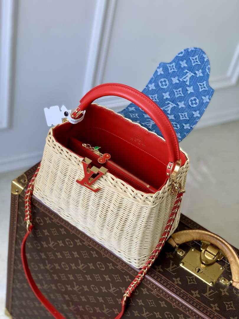Louis Vuitton Capucines BB Bag, M26025 Washed Blue Rattan and denim - Default Title - View 5