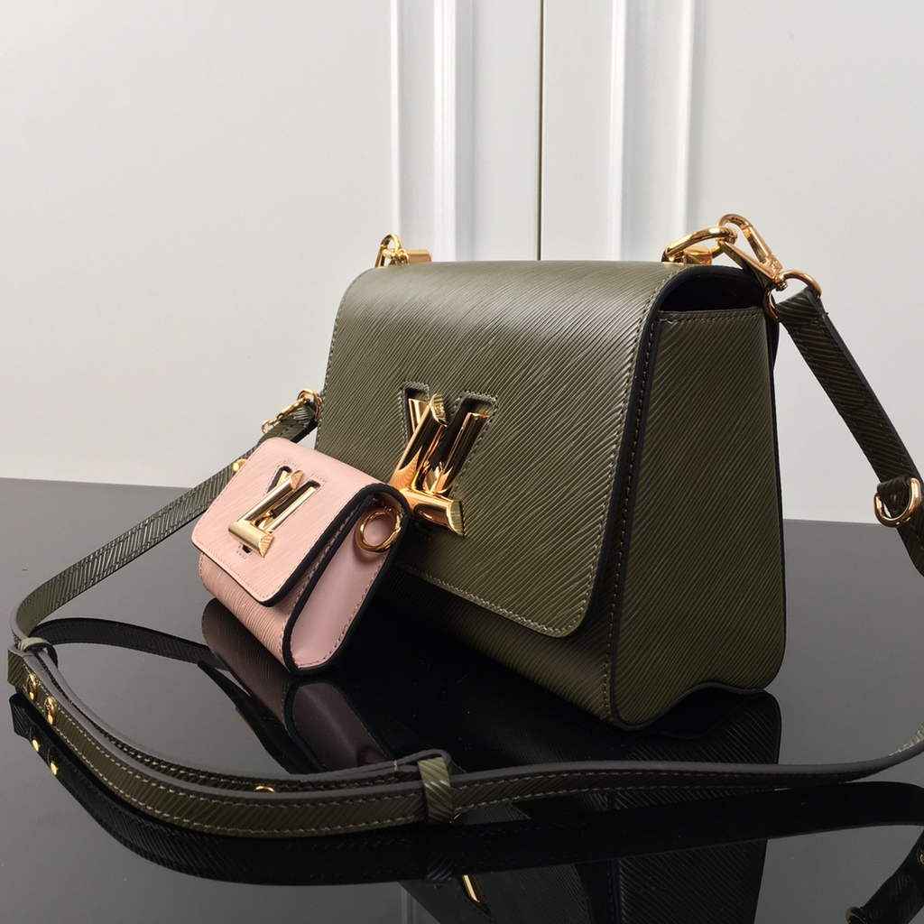 Louis Vuitton M59884 Twist MM Bag Epi Leather Kaki White