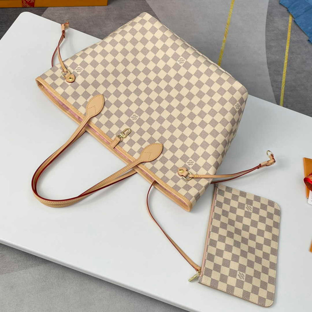 Louis Vuitton Neverfull MM Bag N41605 Damier Azur Canvas Pink - Default Title - View 5