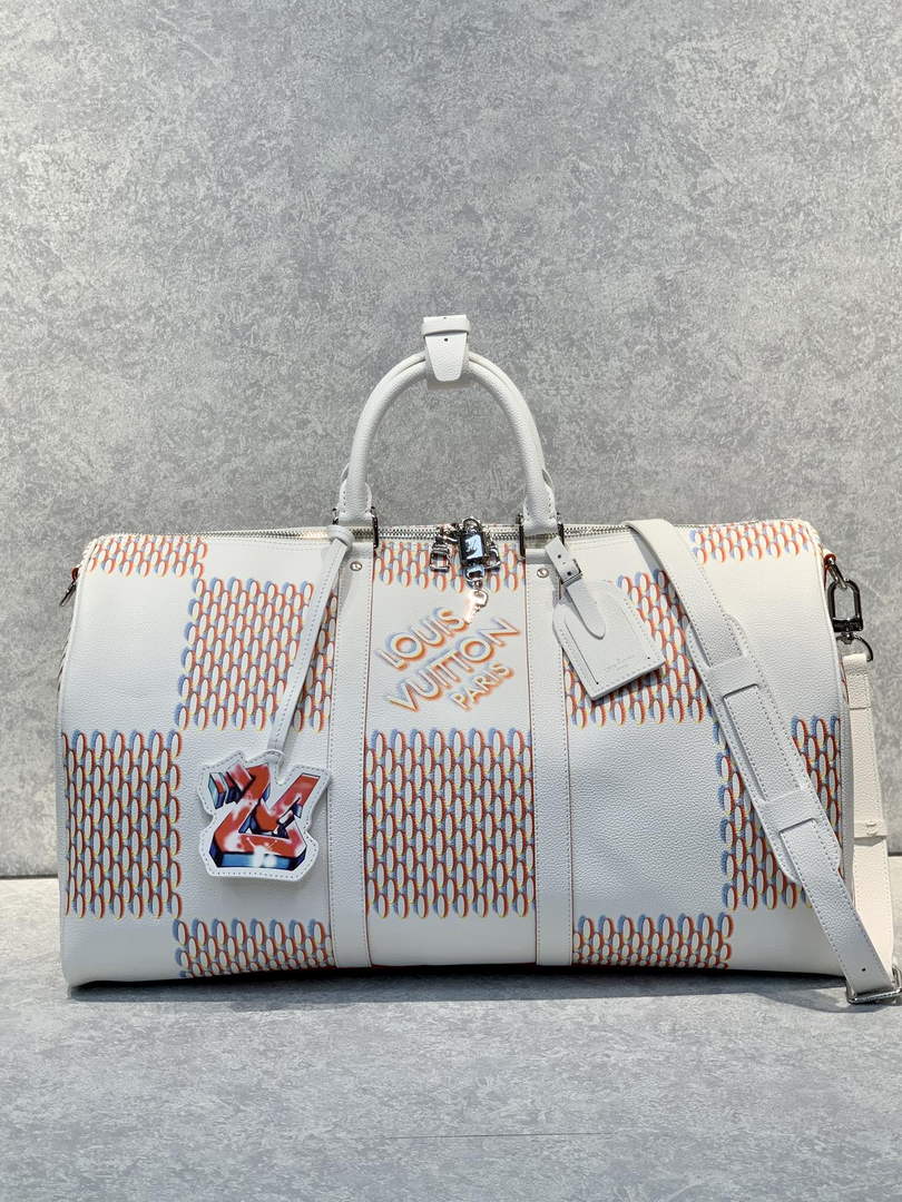 LV M20563 Louis Vuitton Keepall Bandouliere 50 Travel Bag Beige