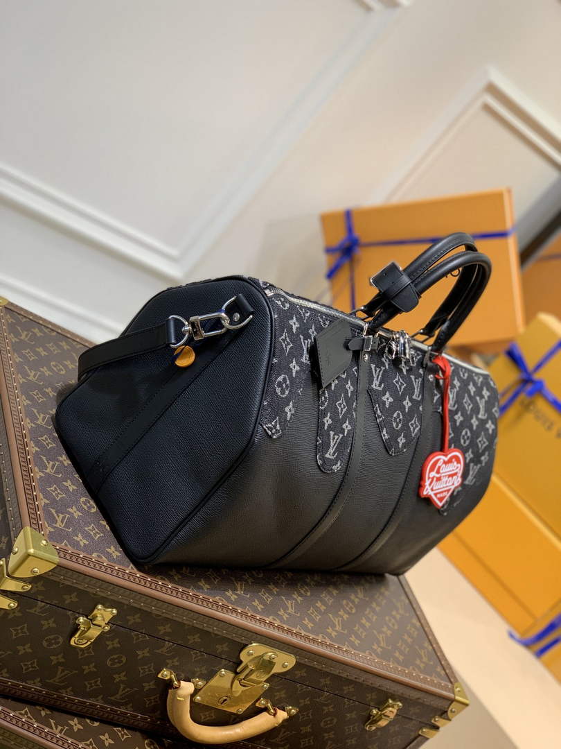 LV M45975 Louis Vuitton Keepall Bandouliere 50 Travel Bag Black