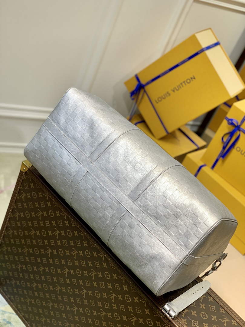 LV N58041 Louis Vuitton Keepall Bandouliere 50 Travel Bag Silver