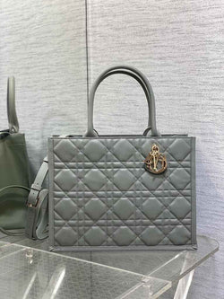 Medium Dior Book Tote M1296 Gray Macrocannage Calfskin - Default Title - View 1