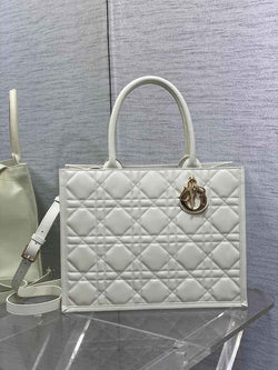 Medium Dior Book Tote M1296 Beige Macrocannage Calfskin - Default Title - View 1
