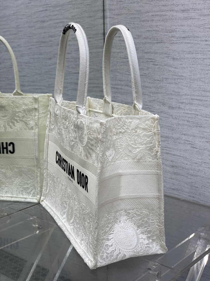 Medium Dior Book Tote M1296 White Toile de Jouy Soleil Macramé Embroidery - Default Title - View 3