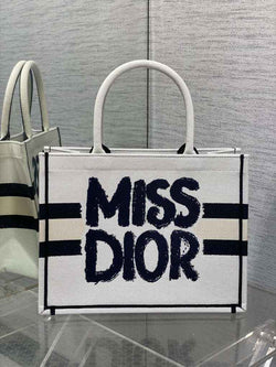 Medium Dior Book Tote M1296 White and Blue Miss Dior Graffiti Embroidery - Default Title - View 1
