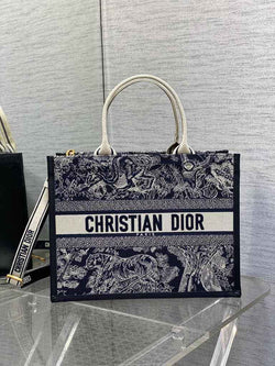 Medium Dior Book Tote M1296 Blue and Ecru Toile de Jouy Reverse Embroidery - Default Title - View 1