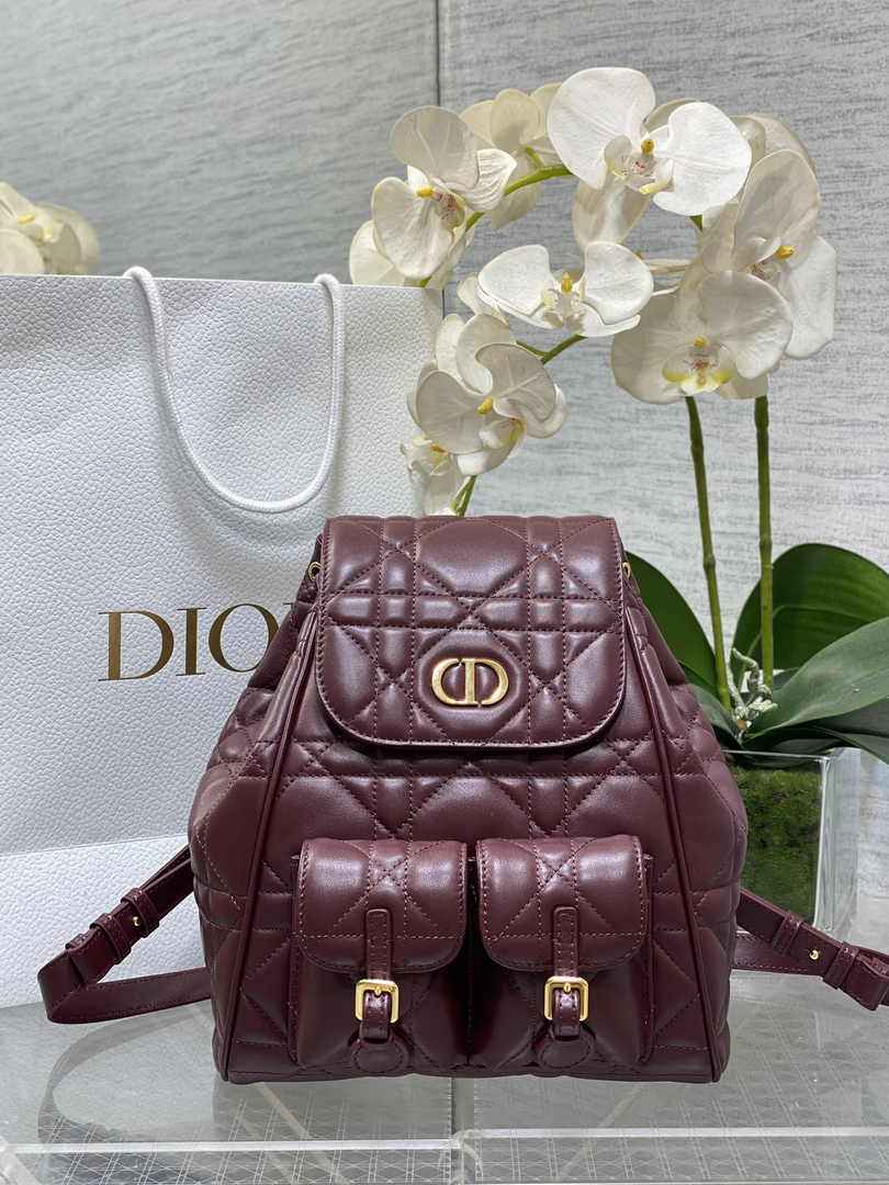 Medium Dior Caro Backpack M6301 Wine Red Macrocannage Lambskin - Default Title - View 1